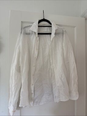 Men's White Lightweight Linen Shirt Jacket